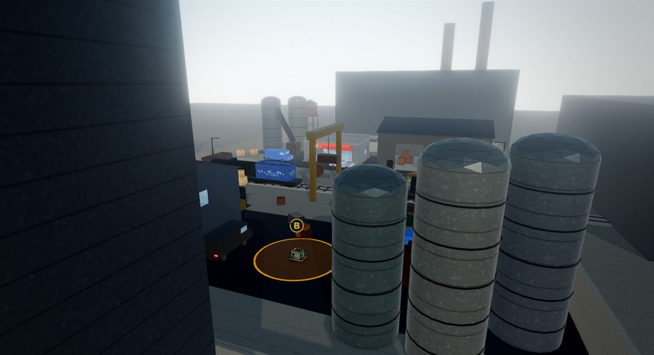 Ironworks: grain silos, rail cars and smokestacks in a factory yard